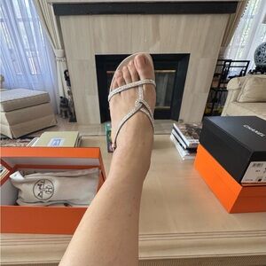 Hermes suede sandals with crystals